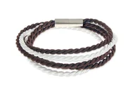 Bransolety męskie - Męska Bransoletka Biało Brązowa Ze Sznurka - miniaturka - grafika 1