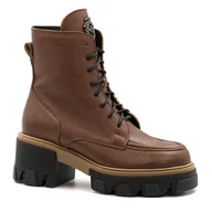 Botki damskie - Koniakowe skórzane sznurowane botki LM60377 - Neścior - miniaturka - grafika 1