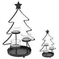 Świeczniki - Vilde Świecznik choinka na 3 tealight podstawka pod świeczkę metalowy czarny świąteczny loft 29 cm - miniaturka - grafika 1
