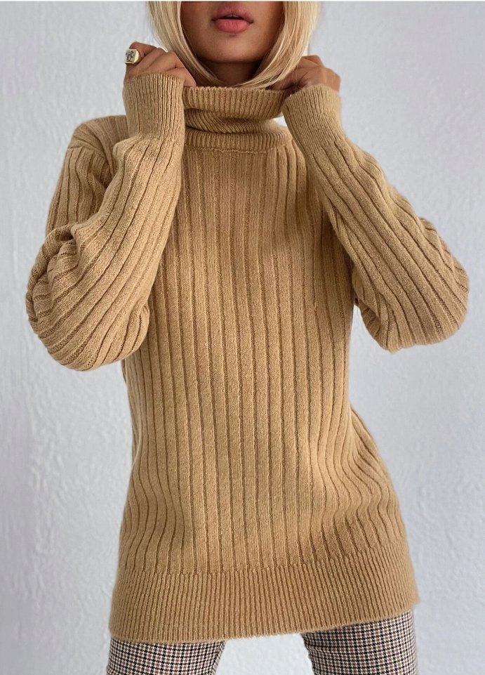 SWETER DAMSKI BEŻOWY Z DŁUGIM RĘKAWEM CASUAL ŁOF