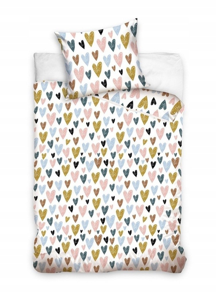 POŚCIEL W SERDUSZKA 140x200cm + 70x80cm KOLOROWA SERCA SERCE