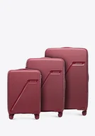 Walizki - Zestaw walizek z polipropylenu w ukośne pasy bordowy - miniaturka - grafika 1