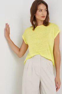 Koszulki i topy damskie - Calvin Klein t-shirt lniany kolor żółty - grafika 1