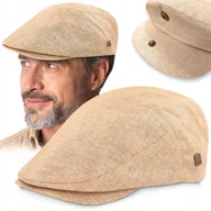Czapki męskie - KASZKIET Męski Lniany na Lato Modna Czapka Premium BEŻOWY Pako Jeans - miniaturka - grafika 1