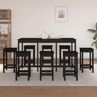 Stoły z krzesłami - Lumarko 9-cz. zestaw mebli barowych, czarny, lite drewno sosnowe - miniaturka - grafika 1