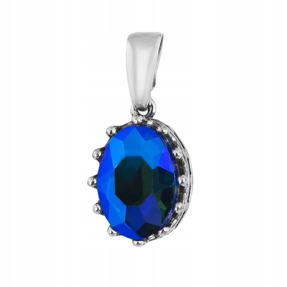 Zawieszka srebrna oksydowana 925 kryształ Szafir