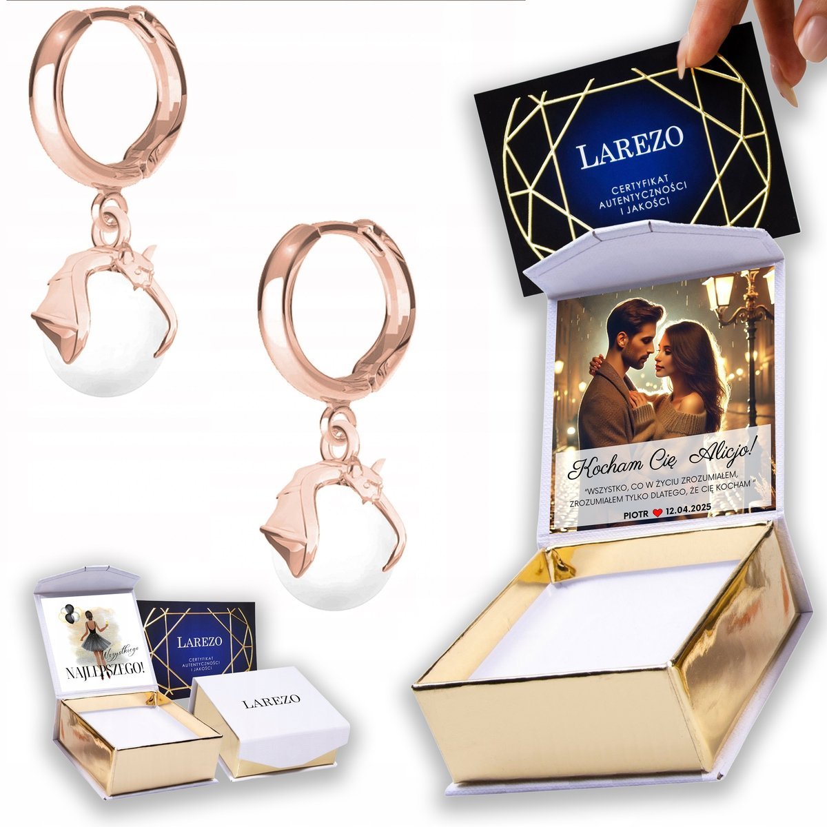 Kolczyki Pozłacane 925 z Nietoperzami Nietoperze Białe Perły Perła NADRUK