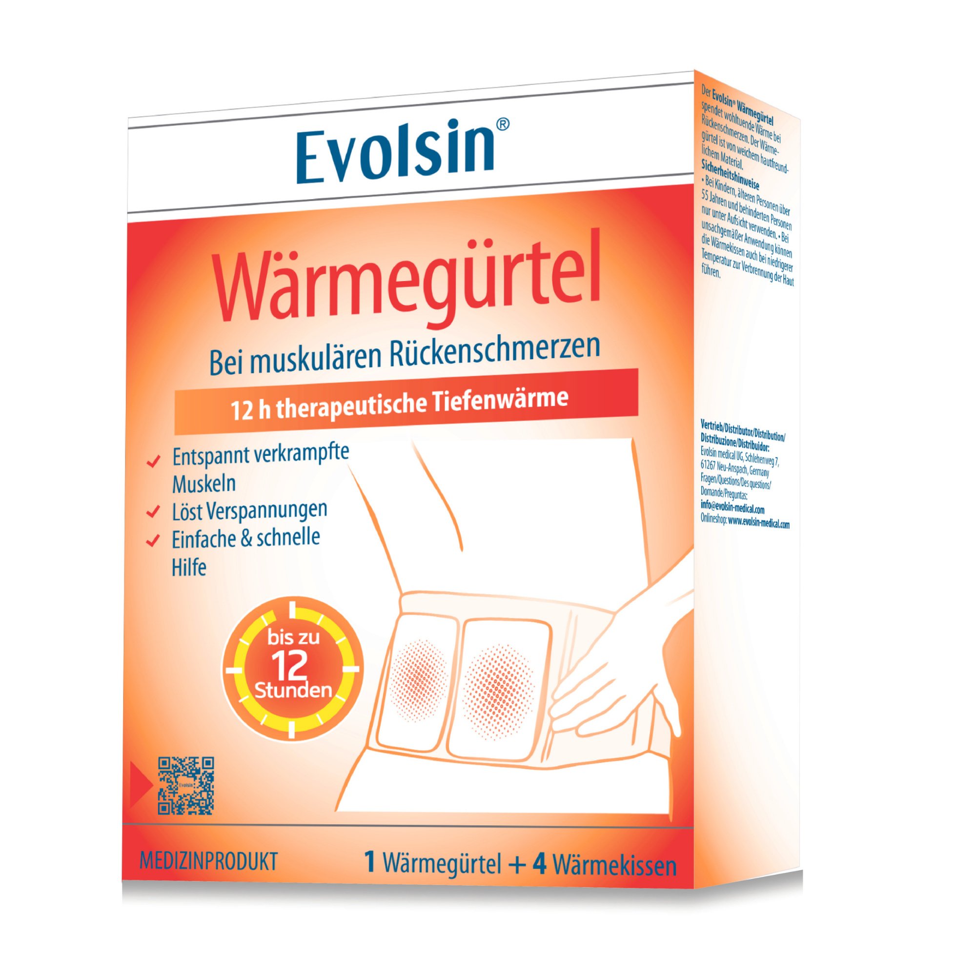 Pas termiczny Evolsin® - 12-godzinne terapeutyczne głębokie ciepło na bóle mięśni pleców - alternatywa dla plastrów termicznych - ogrzewacz nerek gotowy do natychmiastowego użycia