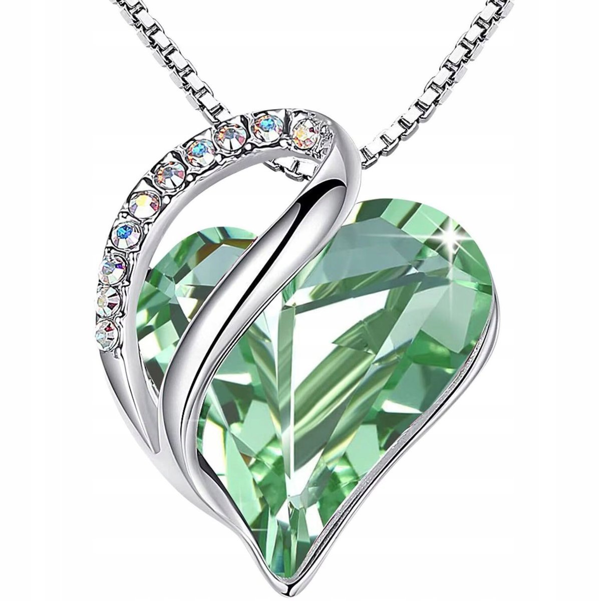 Srebrny Naszyjnik Serce z Perydot Moissanit Kamień Stal Szlachetna Prezent