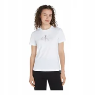 Koszulki i topy damskie - CALVIN KLEIN KOSZULKA DAMSKA T-SHIRT DIFFUSED MONOLOGO REGULAR BIAŁA r.S - miniaturka - grafika 1