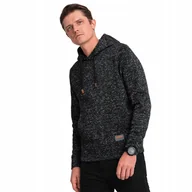 Bluzy męskie - Bluza męska nierozpinana kangurka z kapturem grafitowy melanż V2 B1675 XXL - miniaturka - grafika 1