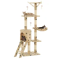 Drapaki dla kotów - vidaXL Drapak ze słupkami sizalowymi, 138 cm, beżowy w kocie łapki 170581 - miniaturka - grafika 1