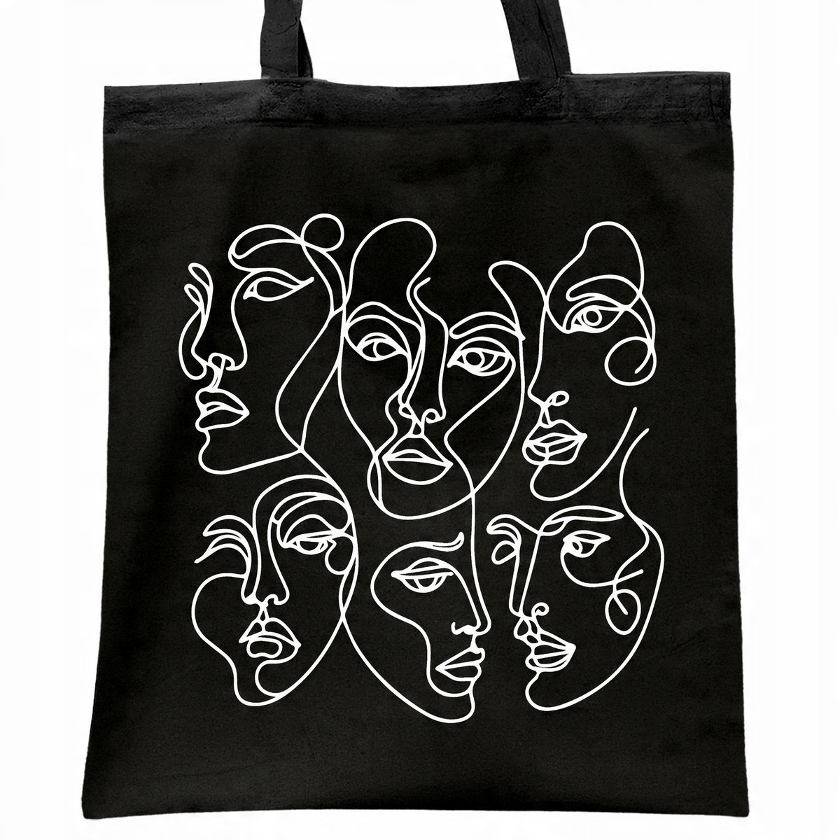 Torba bawełniana czarna na zakupy Twarze One Line Art Sztuka