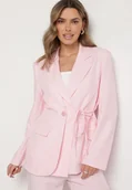 Marynarki i żakiety damskie - Różowa Marynarka z Ozdobnym Wiązaniem Lenirin - miniaturka - grafika 1