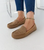 Mokasyny damskie - Beżowe materiałowe mokasyny Fiammetta -36 - miniaturka - grafika 1