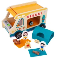 Samochody i pojazdy dla dzieci - Tooky Toy Drewniany Kamper Postacie Kemping - miniaturka - grafika 1