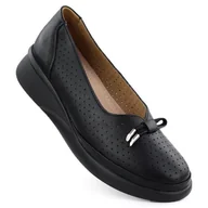 Czółenka - Skórzane buty damskie na platformie ażurowe czarne Vinceza 7896 - miniaturka - grafika 1