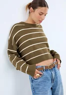 Swetry damskie - Stradivarius Krótki sweter dzianinowy w paski S - miniaturka - grafika 1