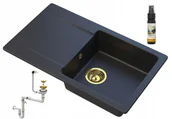 Zlewozmywaki - Granitan Czarny Zlewozmywak Granitowy Z Drobinkami Złotego - miniaturka - grafika 1