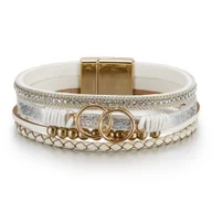 Bransoletki - Bransoletka damska boho biała eko skóra 19,5 cm złoty magnes - miniaturka - grafika 1