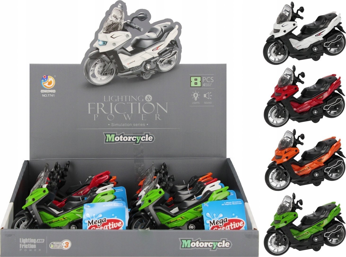Mega Creative MOTOCYKL B/O 14CM SKUTER MC DISP 8/112