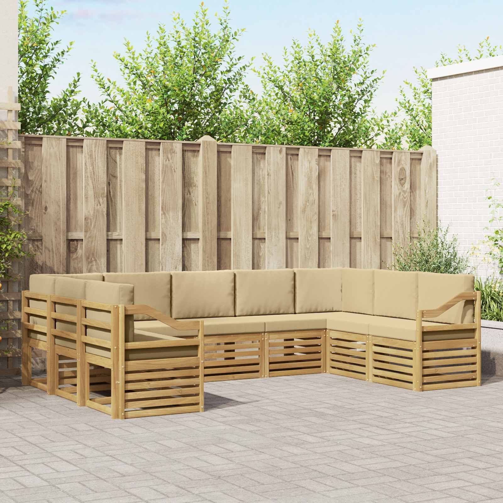 vidaXL Zestaw sofy narożnej 9 pcs Biały i Beżowy 304 x 185,5 x 73 cm
