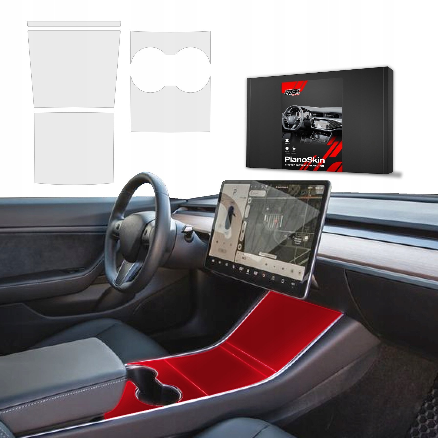 GrizzGlass Matowa folia ochronna do wnętrza GrizzGlass PianoSkin do Tesla Model Y 2020-2024 [4w1]