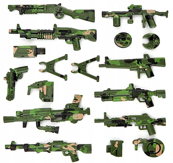 BRONIE KAMUFLAŻ 1080 gra zestaw klocki armia broń pistolet figurki figurka