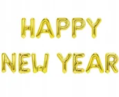 Balony i akcesoria - Balon foliowy napis happy new year złoty 40cm zestaw sylwester - miniaturka - grafika 1