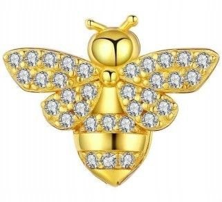 Złoty Charms Pszczoła Cyrkonie Owad z Pszczółką Cyrkoniami SREBRO 925