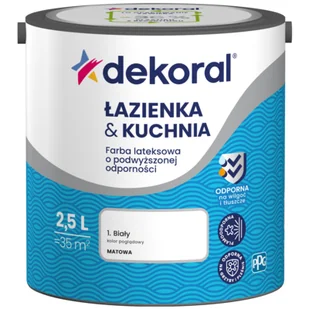 Farba lateksowa o podwyższonej odporności ŁAZIENKA KUCHNIA Biały 2,5 l Dekoral - Farby wewnętrzne - miniaturka - grafika 1