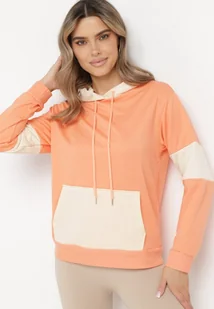 Pomarańczowa Bluza Oversize z Kapturem i Kontrastowymi Wstawkami Jevina - Bluzy damskie - miniaturka - grafika 1