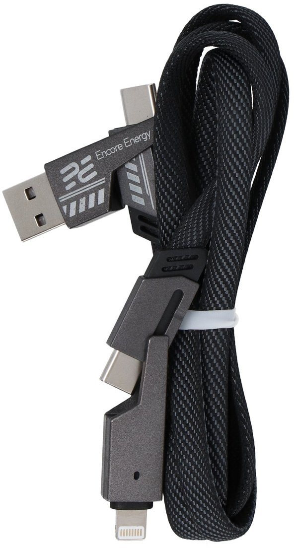 ForCell kabel Encore Energy 4w1 USB-C USB-A Lightning 3A płaski przewód w oplocie QC PD 60W do ładowania i transferu danych 100 cm EE155