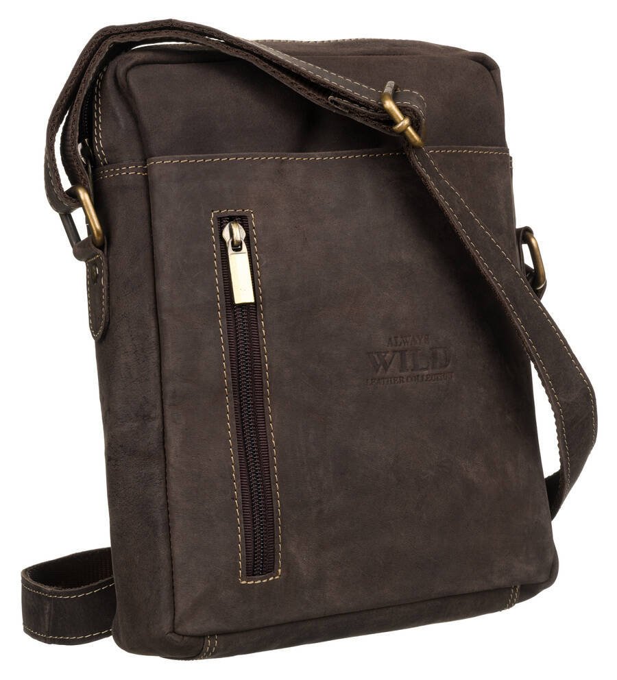 Torba skórzana męska saszetka crossbody na ramię skóra nubuk Always Wild brązowa