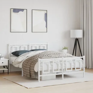 vidaXL vidaXL Metalowa rama łóżka z wezgłowiem i zanóżkiem, biała, 140x200 cm - Łóżka - miniaturka - grafika 1