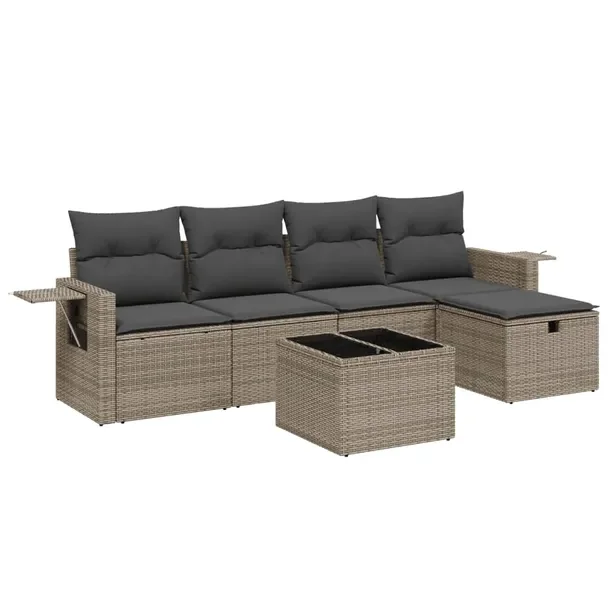 Zestaw mebli ogrodowych modułowych szary rattan PE z poduszkami 55 x 62 x