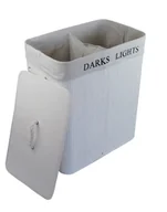 Kosze na bieliznę - Kosz na pranie Skrzynia na pranie bambusowa biała składana w. 2X sortowanie przedziału pokrywa uchwyt 52x32 wys. 63 - miniaturka - grafika 1