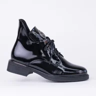 Półbuty damskie - Oficerki półbuty GOODIN GD-FL2068A skóra lakier zdobienie obcas czarne 37 - miniaturka - grafika 1