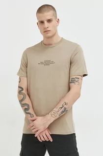 Koszulki męskie - Jack & Jones t-shirt bawełniany kolor beżowy z nadrukiem - grafika 1