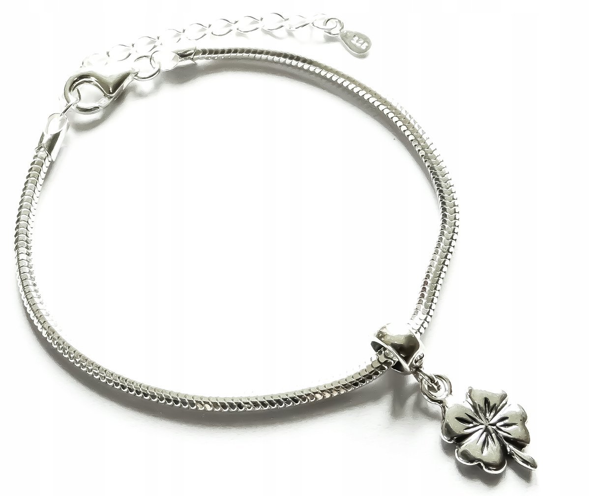 Bransoletka modułowa srebro 925 do charmsów 17-21 cm regulowana z koniczyną