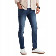Spodnie męskie - Dopasowane męskie spodnie jeansowe SLIM FIT niebieskie V1 OM-PADP-0214 XXL - miniaturka - grafika 1