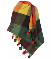 Apaszki i szaliki damskie - Szal szalik ciepła chusta w kratkę z pomponami - miniaturka - grafika 1