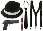 Stroje karnawałowe - STRÓJ MAFIA GANGSTER KAPELUSZ CZARNY KRAWAT SZELKI - miniaturka - grafika 1