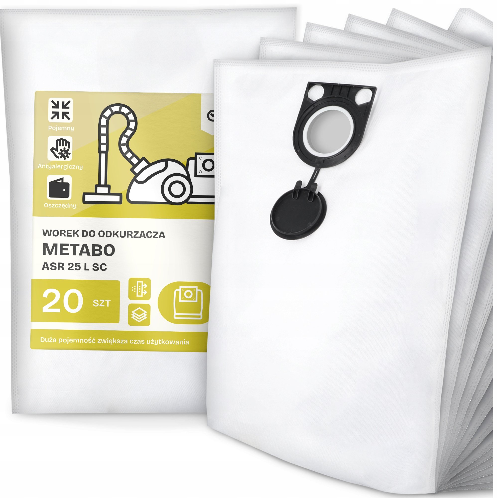 20x Worek do Odkurzacza Metabo Asr 25 L Sc Syntetyczny Pojemny Mocny G9