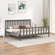 Łóżka - Łóżko z litego drewna z zagłówkiem szare 200x200 cm sosna - miniaturka - grafika 1