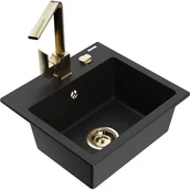 Zlewozmywaki z baterią - Mexen Milo zlewozmywak granitowy 1-komorowy z baterią kuchenną Rita, czarny - miniaturka - grafika 1