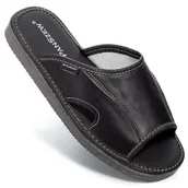 Kapcie męskie - PanSzew Kapcie Męskie SKÓRZANE Odkryte Klapki Domowe KLASYCZNE Czarne Laczki 40-46 - miniaturka - grafika 1