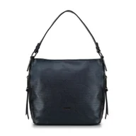 Torebki damskie - Damska torebka worek z ekoskóry połyskująca granatowa - miniaturka - grafika 1