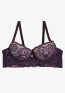 Biustonosze - Fioletowy Biustonosz Push-Up Ozdobiony Koronką i Napisami z Cekinami Elisei - Renee - miniaturka - grafika 1