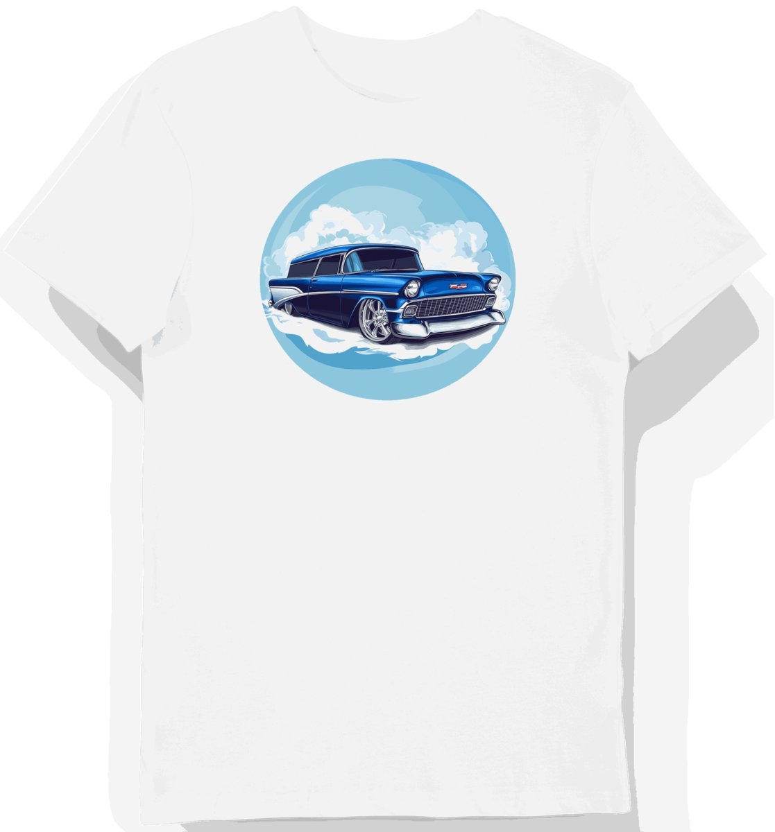 Koszulka męska biała z motywem klasycznego hot roda Chevrolet S